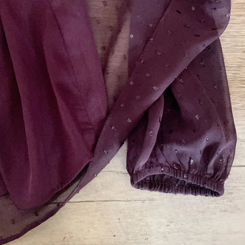 Point Sur For J. Crew Pin Dot Purple Popover Chiffon Blouse Size XS